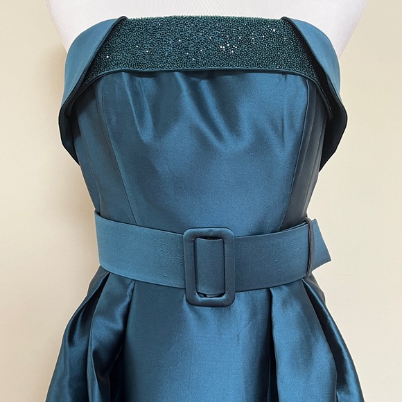 Sachin & Babi Ceri Deep Teal Beaded Belted Strapless Ball Gown Dress - Picture 9 of 13